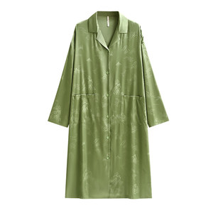 
Yue Nei nightgown for women's pajamas spring and autumn style ice silk long sleeve long style imitation silk summer thin style can be worn outside