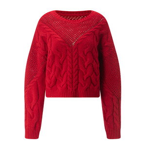 
EVAOUXIU sweater lazy and high-end wool round neck pullover top autumn and winter versatile short rope sweater