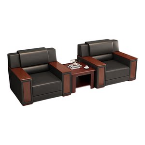 
Office Sofa Three-Seater Reception Manager Office Leather Chinese Business Negotiation Coffee Table Combination Set
