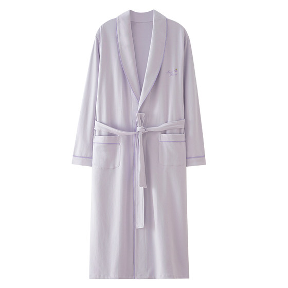 Fenton Kean Nightgown Women's Autumn and Winter Bathrobe Pure Cotton Long Sleeve Women's Light Purple Pajamas Women's 2026 is in fashion