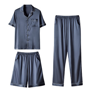 莫代尔睡衣男款三件套短袖薄款2026新款冰丝丝绸式四季家居服套装