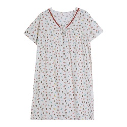 2023 New Nightdress Summer Cotton Silk Short-sleeved Mid-length Skirt Loose V-neck Female Sweet Temperament College Style