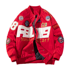 mYes Makino Mori American retro motorcycle baseball uniform jacket female couple street style racing jacket men cotton coat trend
