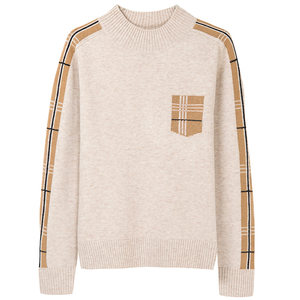 
2025 new women's plaid loose bottoming thickened warm half turtleneck pullover sweater autumn and winter fashion press diamond