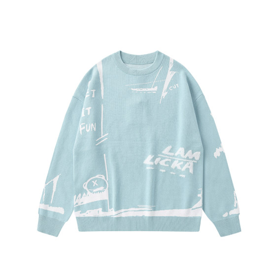 
LAMLICKA autumn and winter new jacquard sweater for women lazy high-end couple casual loose round neck sweater top