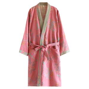 Women's pure cotton double layer gauze jacquard bathrobe spring and autumn thin Japanese kimono pajamas water-absorbing yukata sweat steaming clothes
