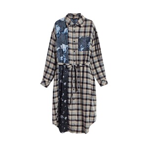 
Desigual26 new spring and summer loose plaid patchwork rose print shirt dress