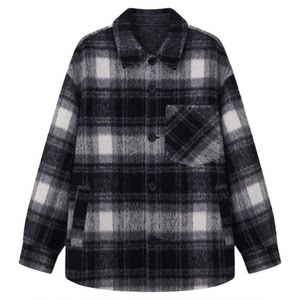 
USHI simple daily casual commuting slightly wide and comfortable black and white plaid men's spring woolen coat