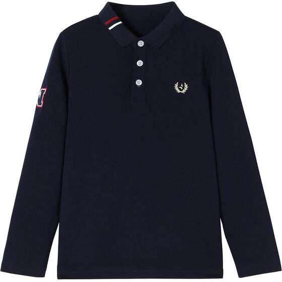 
Navigare Italian small sailing boy's long-sleeved lapel T-shirt early spring, middle-aged and older children's POLO shirt spring top