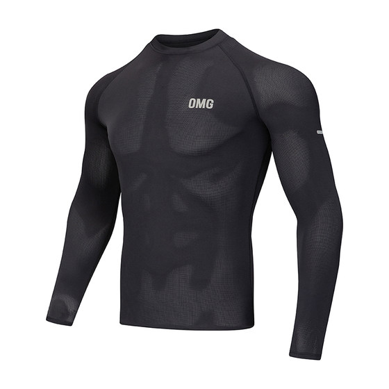 
OMG Sports High Elastic Fitness Clothing Men's Training Running Tights Spring and Autumn Long Sleeve T-Shirt Cool Clothes
