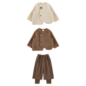 
Youyou Girls' Winter Suit Children's Fashionable Cute Fashion Casual Wide Leg Pants Small V-neck Double-sided Woolen Coat Trendy