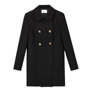 Langzi wool retro high-end French mid-length coat in winter new slim black woolen jacket