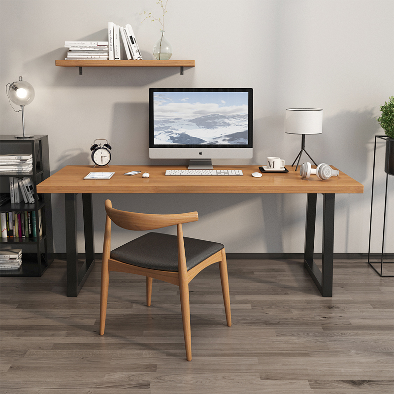 实木台式电脑桌家用书桌简约卧室桌子北欧办公桌长条电竞桌工作台