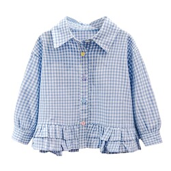 La Chapelle girls' shirts spring and autumn 2025 new style children's baby style plaid shirts autumn tops trendy