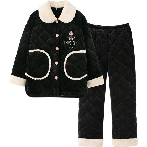 
Mrs. Sili couple's pajamas winter women's thickened plus velvet three-layer quilted extra-thick men's warm cotton jacket home clothes