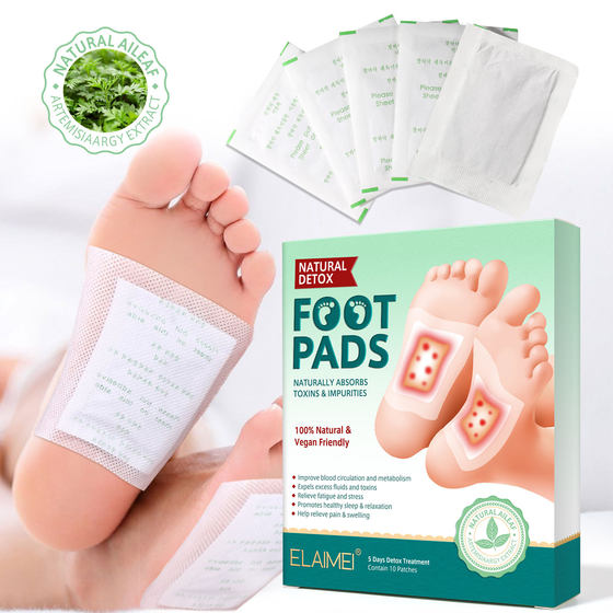 跨境ELAIMEI足贴排湿气艾草竹醋生姜足贴10贴改善睡眠FOOT PADS