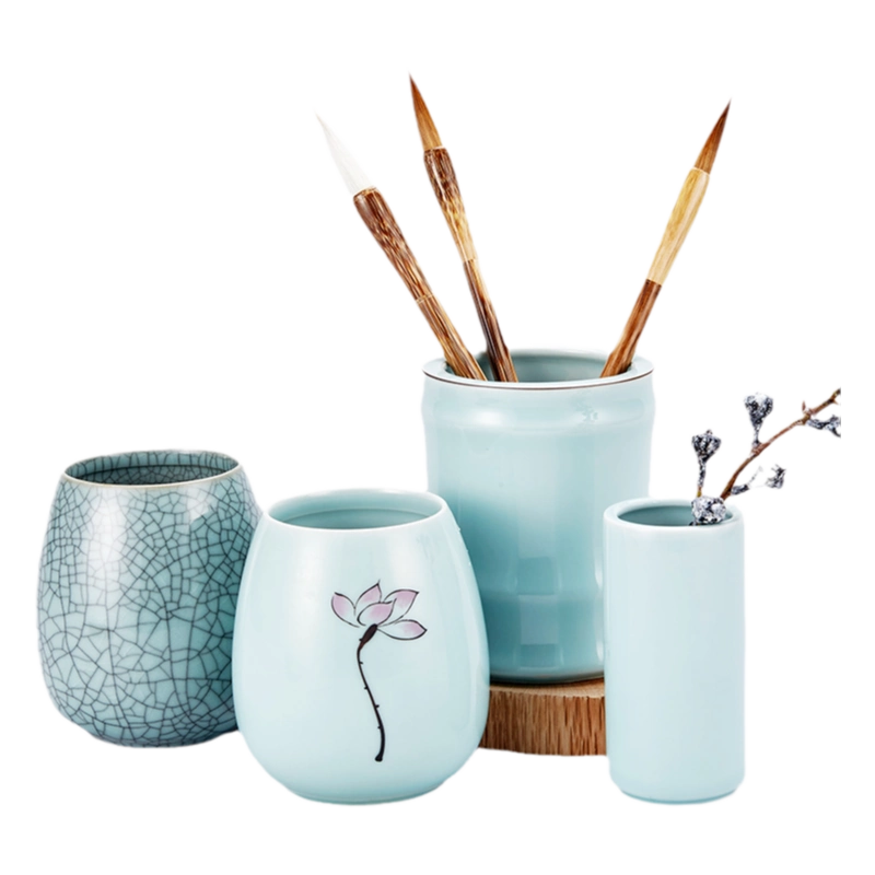 六品堂毛筆筆筒復古中國風陶瓷多功能筆筒學生桌面創意文具