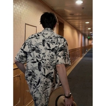 Antique bkpp, same style as his Thai short sleeved floral shirt for men and women, Hawaii bf, Hong Kong style, Cuban collar shirt, summer