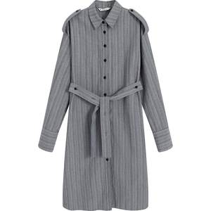
[Boole]Bo Spring New Products Shopping Mall The same H-Shirt Collar Imitation Denim Jacquard Striped Trench Coat for Women