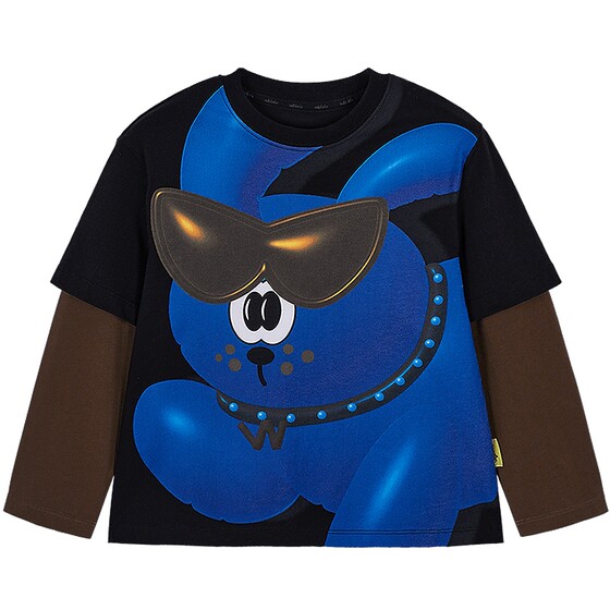 
[Courage Paradise] woobaby children's long-sleeved T-shirts for boys and girls in autumn pure cotton 3A antibacterial and anti-mite fake two pieces