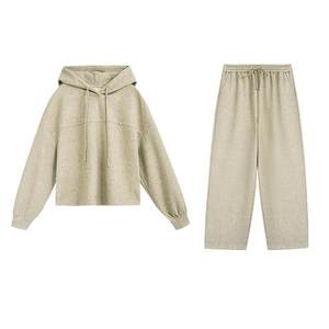 
Zihan hooded loose pullover sweater straight wide-leg sports sweatpants casual pants two-piece suit for women's new winter style