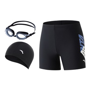 
ANTA men's swimsuit set new swimming trunks swimming cap swimming goggles three-piece set versatile black genuine 1824532403