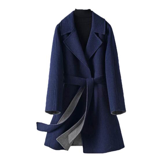 
Wool coat women's mid-length suit collar tie waist double-sided velvet spring and autumn new high-end temperament woolen coat