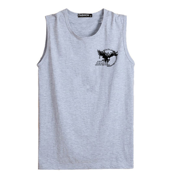 Leisure pure cotton vest, men's fitness basketball camisole, loose print, summer oversized pure cotton outerwear, sleeveless t-shirt, men's