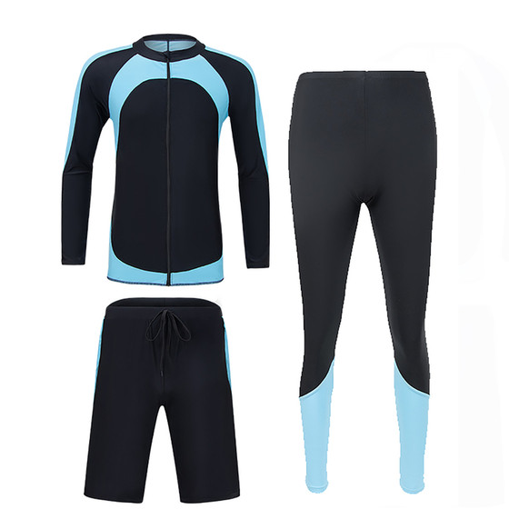 
Couple wetsuit long-sleeved trousers tight-fitting slimming color-blocking water sportswear sun protection surfing split hot spring swimsuit