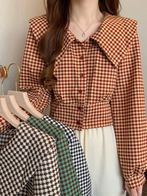 taobao agent Autumn doll, sexy retro short jacket, doll collar, long sleeve