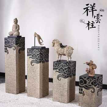 
New Chinese style retro ornaments, Zen auspicious cloud columns, courtyard landscaping display columns, floor-standing TV cabinets, tea room decoration next to them