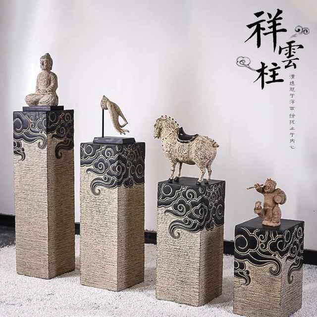 
New Chinese style retro ornaments, Zen auspicious cloud columns, courtyard landscaping display columns, floor-standing TV cabinets, tea room decoration next to them