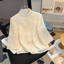 New Chinese style Chinese style button up chiffon shirt for women's 2024 spring clothing, improved Hanfu, new embroidered small shirt top