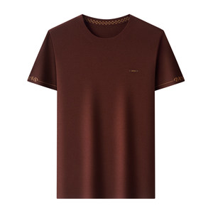 
Woodpecker autumn and winter short-sleeved men's middle-aged round neck sweater T-shirt casual inner layering shirt solid color sweater