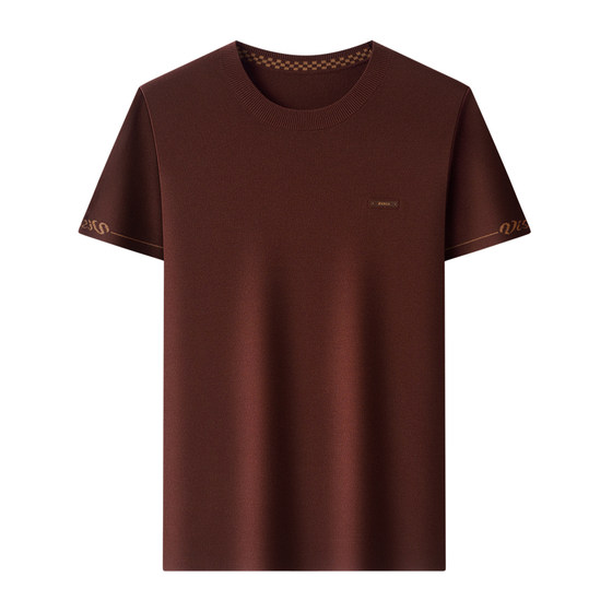 
Woodpecker autumn and winter short-sleeved men's middle-aged round neck sweater T-shirt casual inner layering shirt solid color sweater