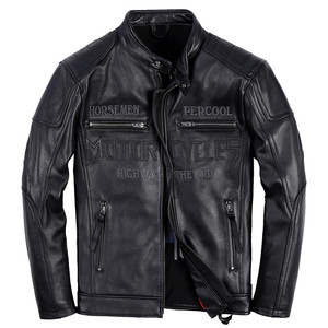 
2026 New Genuine Leather Jacket Men's First Layer Cowhide Harley Motorcycle Cycling Suit Leather Jacket Stand Collar Embroidered Jacket