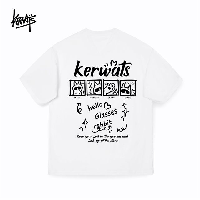 KERWATS ນັກຮຽນລະດູຮ້ອນຮັກກາຕູນພິມເສື້ອທີເຊີດບວກກັບໄຂມັນແລະຂະຫນາດໃຫຍ່ຂອງຄູ່ຜົວເມຍຜູ້ຊາຍແລະແມ່ຍິງ off- shoulder retro ແຂນສັ້ນ