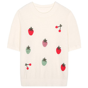 
Luoluo introduction Short-sleeved pullover sweater for women 2025 new design white wool round neck sweater