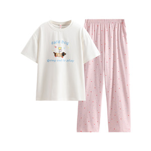 
Fenten pajamas for women in summer pure cotton thin cool short-sleeved suit antibacterial anti-mites cute casual and sweet home clothes