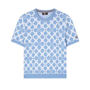 FILA Feile Official Women's Knitted Shirt 2024 Summer New Fashion Casual Full Print Basic Short sleeved Top