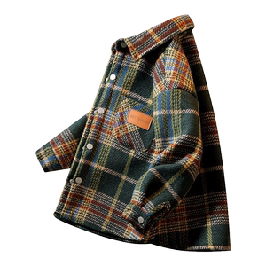 
Boys' winter coats 2026 new big children's autumn and winter woolen plaid coats children's boys plus velvet tops