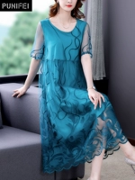 Шелковое платье, юбка, элитная летняя одежда для матери, с вышивкой, коллекция 2022, в западном стиле