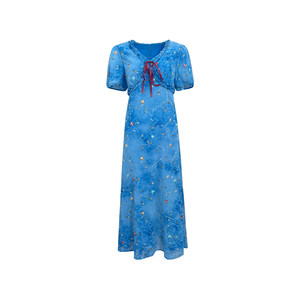 
NAZ's large size pleated three-dimensional vine embroidery fat mm high waist summer embroidery heavy-work tie-dye waist dress