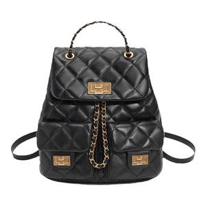 
Belle women's bag texture genuine leather small fragrance style commuting backpack sheepskin black chain backpack X9330BX4