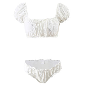 Rocayi 2025 new retro French white embroidery slimming hot spring vacation bikini swimsuit women