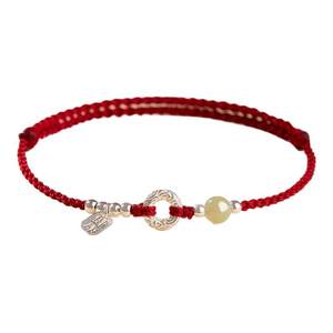 
New Year of the Horse zodiac year new red rope sterling silver bracelet female couple safety buckle anklet Hetian jade transfer beads red bracelet