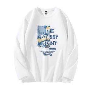 班尼路白色长袖男t恤秋季重磅纯棉美式宽松卫衣男款早秋穿搭上衣A