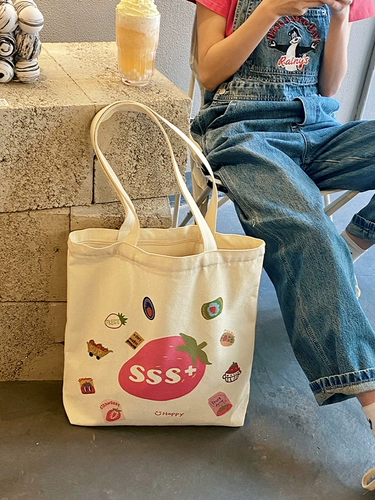 Шоппер, большая клубника, оригинальная сумка на одно плечо с молнией, тканевый мешок