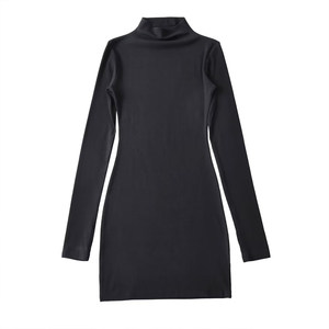 
Iya black hot girl half high neck long sleeve dress for women in autumn new high waist slim short hip-covered skirt