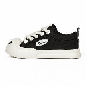 [Same style of white deer] Ouder smiler canvas shoes for women with thick sole heightened round head black and white big toe shoes